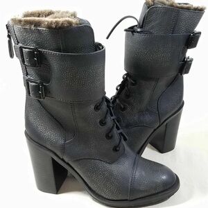 Tory Burch Gray Broome Combat Boots With Shearling Lining Women's